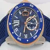 Divertido de alta qualidade W2CA0009 Dial azul e el￡stico de borracha de 42 mm Rel￳gios de pulso esportivo masculino autom￡tico 18k Rose Gold Mens Watch228u