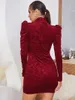 Robes décontractées 2022 printemps femmes Sexy imprimé creux bordeaux moulante Mini robe élégante célébrité fête Vestidos