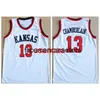 # 13 Wilt Chamberlain Kansas Jay College Blanc Rétro Classique Maillot de Basket-Ball Hommes Cousu Numéro Personnalisé Nom Maillots