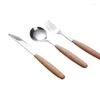 Set di stoviglie Manico in legno Coltello da bistecca Forchetta da frutta Cucchiaio Stoviglie in acciaio inossidabile 410 in stile giapponese Lusso di alta qualità