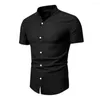 Casual shirts voor heren aankomsten zomer man korte mouw shirt Solid Men Stand Collar Slim Fit Business Dress Single-Breasted Fitness Tops