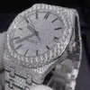 2022 Nieuwe versie Moissanite Stones Horloges Silver Pass Test Mens Diamond T op Kwaliteit Mechanische Eta Movement Luxe Volledig Iced Out 2-Tone glanzend horloge