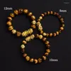 STRAND PI XIU Tiger Eye Stone kralen Bracelet Feng Shui Yellow Power Women Men Men Elastische sieraden Goud kleur Pixiu Veel geluk