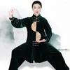 Ethnic Clothing Women Velour Oriental Retro Tai Chi Suit Wushu Martial Art Uniform Chinese Style Jacket Pant Morning Exercise