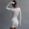 Robes décontractées Sunny Automne Sexy Y2K Vêtements à manches longues Bodycon U-Cou Mini pour femmes 2022 Club Party Anniversaire Tenues élégantes