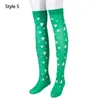 Women Socks Cosply White Green Over Knee Irish Festival St Patricks Day Clover Stockings250p