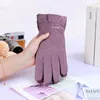 Women's Winter Touch Screen Gloves Female Bow Wool Velvet Thickening Driving Warm Gloves Cashmere Embroidery Cycling Glove