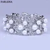 Bangle Fashion Bridal Jewelry Silver Plated Wide Cuff Bangles With ImitationPearl Rhinestones Luxury Wedding Bracelets For Women