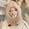 Bérets Kajeer femmes hiver épaissi chaud agneau polaire dessin animé chapeau mode coréen Bomber écharpe bavoir un ours