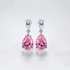 Pendientes de tuerca de plata de ley S925, circonita de gota de agua rosa chapada en oro a la moda para mujer, accesorios de moda, regalo de fiesta de boda