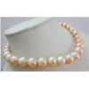 Łańcuchy mody biżuterii szlachetny 11-12 mm naturalny południowy morz złoty różowy naszyjnik perłowy 18-calowy
