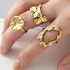 Clusterringen Mode roestvrij staal onregelmatige lotus open voor vrouwen pure gouden vinger luxe sieraden geschenken groothandel