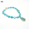 펜던트 목걸이 Guaiguai Jewelry 18 "Natural Green Amazonite Turquoises Chunky Faceted Slice Chocker Necklace Gold Plated