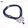 Pendant Necklaces GuaiGuai Jewelry Natural Stone 3 Strands Blue Round Tiger Eye Necklace CZ Flower Pave 18"