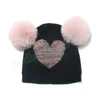 3-8 ans Bons d'hiver pour les filles aiment coeur automne tricot tricot bébé mignon pompom balle chapeau enfant couvercle