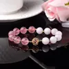 Strand Hurtowa truskawkowa kryształ naturalny i białe kamienne bransoletki 10 mm okrągłe koraliki bransoletka na szczęście dla kobiet biżuteria modna