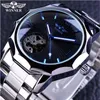 Vainqueur Bleu Océan Géométrie Conception En Acier Inoxydable De Luxe Petit Cadran Squelette Hommes Montres Top Marque De Luxe Automatique Montre-Bracelet293V