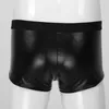 속옷 남성 지퍼 가짜 가죽 반바지가 낮은 허리 벌지 파우치 복서 복서 폴 댄스 쇼 의상 Lingire Boxershorts Clubwear