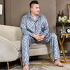 Men's Sleepwear 3XL-5XL Large Size Black Plaid Silk Pajamas Satin Man Autumn 2 Piece Set Long Sleeve Shirt And Pants Outfits Men Pjs