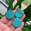 Wedding Rings 1PC Turquoises Ring Irregular Flat Gometric Silver Color Blue Howlite Stone Open Adjustable For Women Party Jewelry
