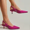 Ladies High Pumps Black Heels Silk Women New Party Fashion Female Shoes Outside Flip Flops Sandals Pointed Toe Mules T