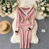 Casual Dresses OCEANLOVE Vestidos Mujer Striped Knitted V Neck Autumn Winter Women Korean Vintage Contrast Color Bodycon Mini Dress