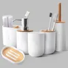Badtillbeh￶r Set Tandborsteh￥llare Badrumstillbeh￶r Dispenser Container Tv￥l Bambu 6st Toalettborste Cup Six - Emulsion