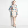 Fashion Trend Girl Dress Long Sleeve Womens Printed Dress High-end Lady Retro Shirt Dress OL Temperament Floral Dresses