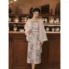 Etnische kleding 2022 Chinese stijl Bloem geprinte lange rok Hanfu Elements Nationale vrouwen retro elegante 2 stuks set G596