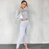 Women's Tracksuits Autumn Spring Women Tracksuit 2pcs Suits Solid Long Sleeve Crop Top Legging Pant Casual Clothes Set For Ladies Female