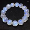 Strand Natural Blue Light Moonstone Bracelet 14mm Stretch Crystal Clear Round Beads Women Men