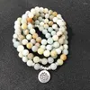 Strand Femmes Hommes Bijoux 8mm Mat Amazonite Pierre Perles OM Charme Bracelet 108 Mala Yoga Chakra Ou Collier