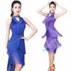 Stage Drag Latin Dance Dress Women Sexy Pargin Fringe Ballroom Dancing Tango Rok Tassel Competitie Salsa Cocktailjurken