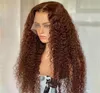 13x4 Kahverengi Renk Kıvırcık Kadınlar için ön dantelli insan saç perukları