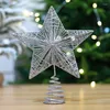 Juldekorationer Guld Silver Red Tree Topper Star Ornaments Xmas Top Five Pointed Decor för Navidad Noel Year Home Party