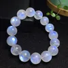 Strand Natural Blue Light Moonstone Bracelet 14mm Stretch Crystal Clear Round Beads Women Men