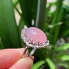 Anéis de casamento 1 pc anel de cristal natural para mulheres flor oval aleatória rosa ágata rosa calcedônia pedra ajustável cura jóias