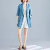 Women's Suits Thin Cotton Linen Womens 2022 Spring Summer Casual Slim Mid-Length Large Size Blazers Single Button Half Sleeve Jacket