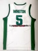 Aangepaste retro Cassius Winston #5 Basketball jersey genaaide witte maat S-4XL Elke naam en nummertruien