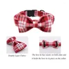 Dog Collars Red Plaid Cotton Fabric Collar And Leash Set With Bow Tie For Big Small Metal Buckle Pet Accessories