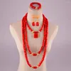 Ketting oorbellen set natuurlijke oranje koraal sieraden nigeria bruiloft kralen Afrikaanse sets voor vrouwen