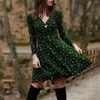 Women's Blouses 40#Women V Neck Dresses Manches Floral Printed Long Sleeve Dress Robe Female Retro Elegant Party Culb Knee-Length