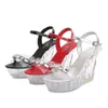 Sandales Cristal Femmes À Talons Hauts 10 CM Transparent Wedges Femme Sexy Étanche Plate-Forme Tuyau En Acier Modèle Show Chaussures