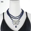 Collares colgantes GuaiGuai Joyería Piedra Natural 3 Hilos Azul Redondo Tigre Ojo Collar CZ Flor Pave 18"