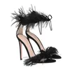 Sandaler Feather Fringe Women Gladiator Lace Up Open Toe Pumps Stiletto High Heels Ladies Party Dance Prom Shoes