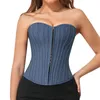 Men's Body Shapers Waist Trainer For Women Short Torso Denim Shapewear Lace Up Back Contrast Corset Shaper Slimming Undergarment