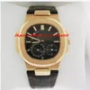 Luxury Watch Fashion New 5712R001 Black Dial 18k Rose Gold Black Leather Armband 40 5mm Automatic Men Watches Wristwatch238d