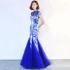 エスニック服eworld Feestavond Cheongsam Jurk Oosterse Chinese Stijl Vrouw Elegante Mandarijn Kraag Qipao sexy prom lange gewaad retro