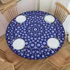 Table Cloth Round Waterproof OilProof Turkish Evil Eye Circular Tablecloth Backing Elastic Edge Covers Nazar Tribes Amulet