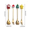 Dinnerware Sets 4pcs/set Christmas Spoons Forks With Gift Box Stainless Steel Dessert Coffee Spoon Kitchen Tableware Xmas Gifts Year